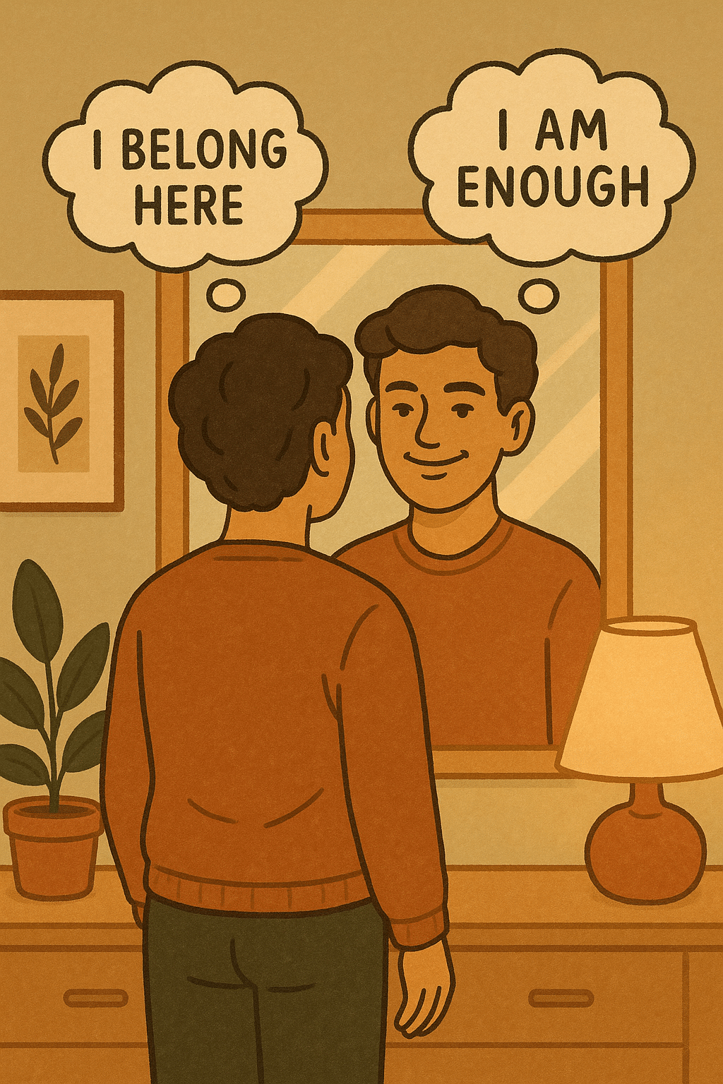 5 Powerful Ways to Overcome Imposter Syndrome for Lasting Balance 5 Person using mirror reflection and positive self talk to overcome imposter syndrome