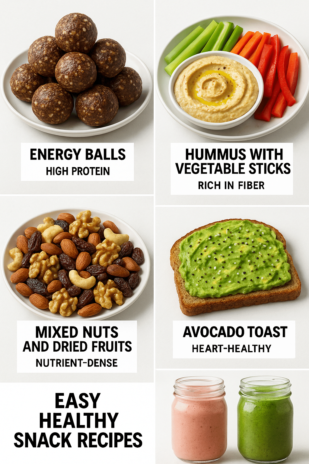 7 Easy Healthy Snack Recipes for Nutritious Home Cooking 6 Photo grid of easy healthy snack recipes for nutritious home cooking