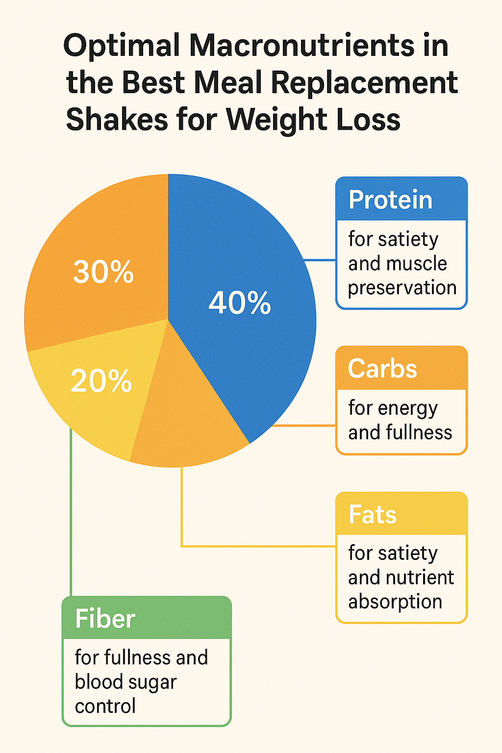 7 Best Meal Replacement Shakes for Weight Loss That Work 4 Pie chart of ideal macronutrient ratios in best meal replacement shakes for weight loss