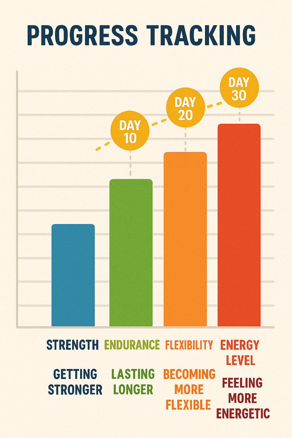 Progress tracking graph for fitness gains in 30 day workout challenge for beginners