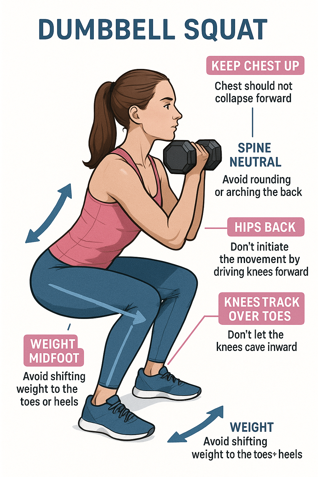 5 Effective Strength Training Routines for Women to Build Power 4 Proper form for dumbbell squats in strength training routines for women