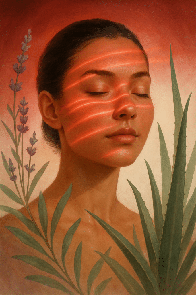 6 Powerful Red Light Therapy Benefits for Skin Health 2 Radiant face enveloped in red light symbolizing red light therapy benefits for skin and wellness