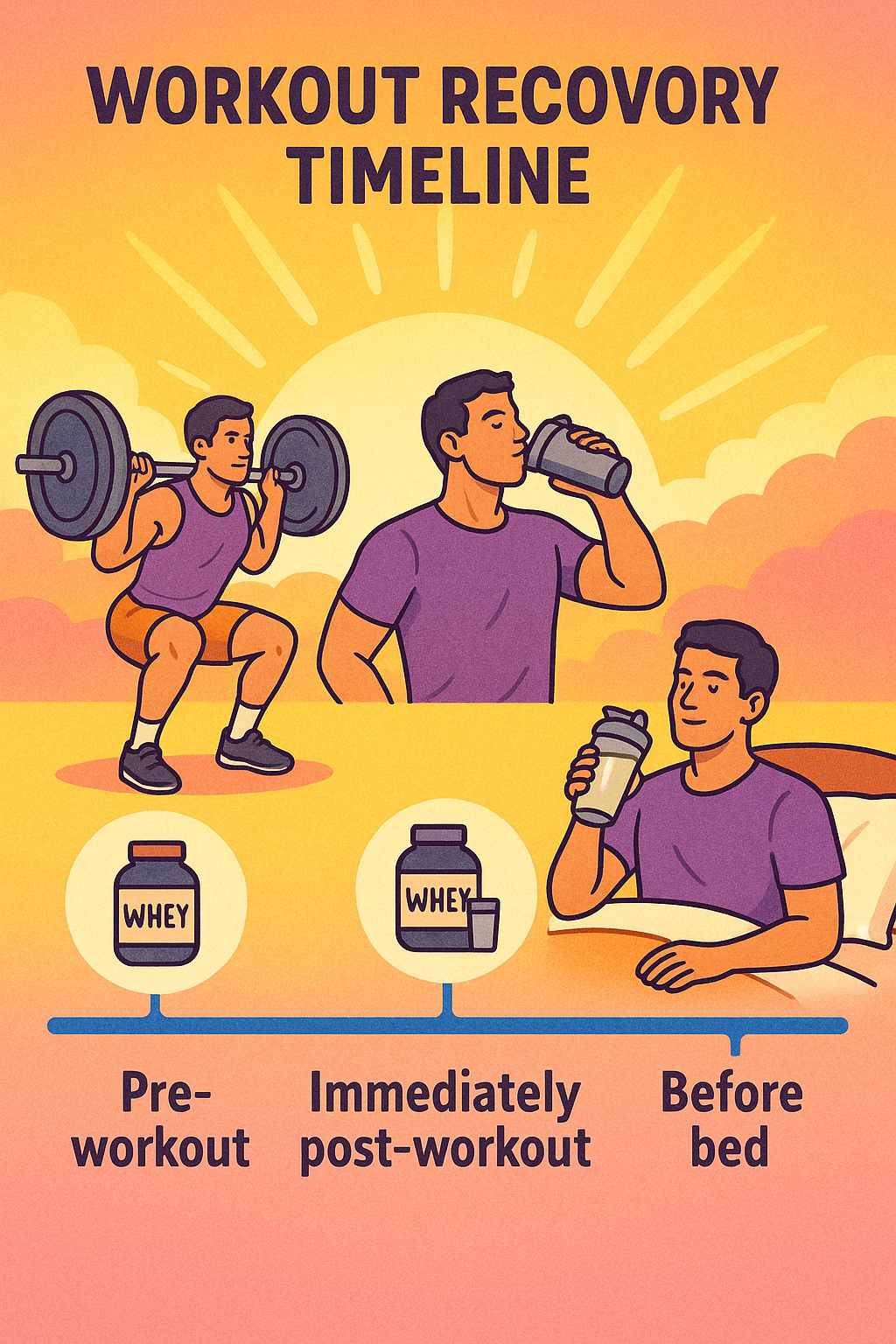 7 Best Whey Protein for Beginners to Boost Workout Gains 6 Recovery timeline showing best whey protein intake times for beginners