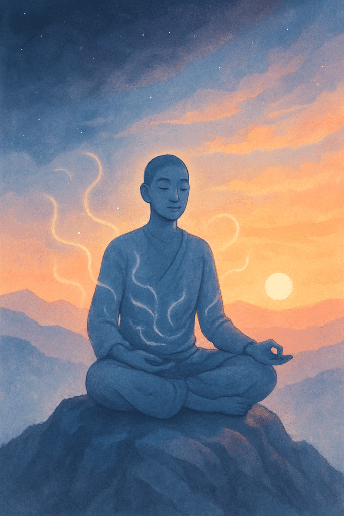 Serene figure meditating at sunrise symbolizing how to stay calm under pressure and achieve lasting stress relief.