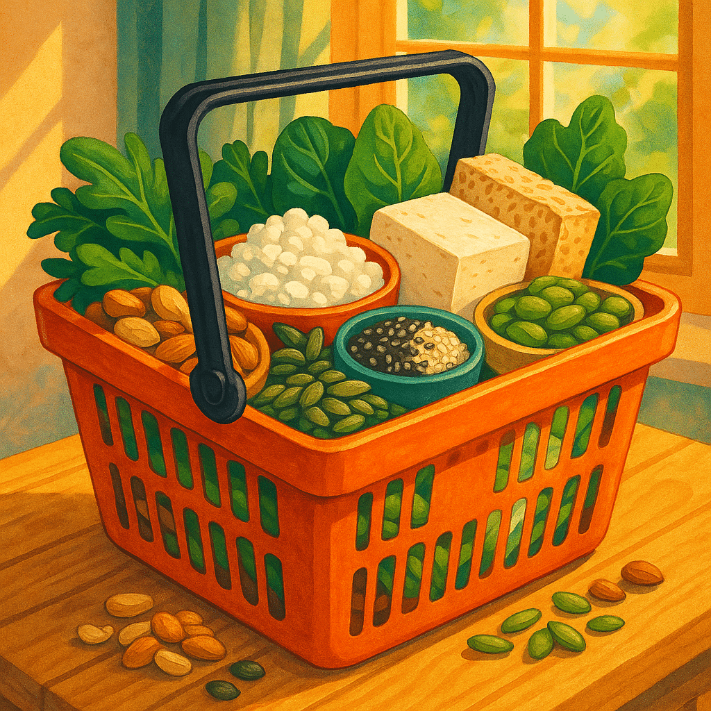 15 Best High Protein Foods for Vegetarians to Boost Wellness 7 Shopping basket filled with high protein foods for vegetarians promoting natural wellness