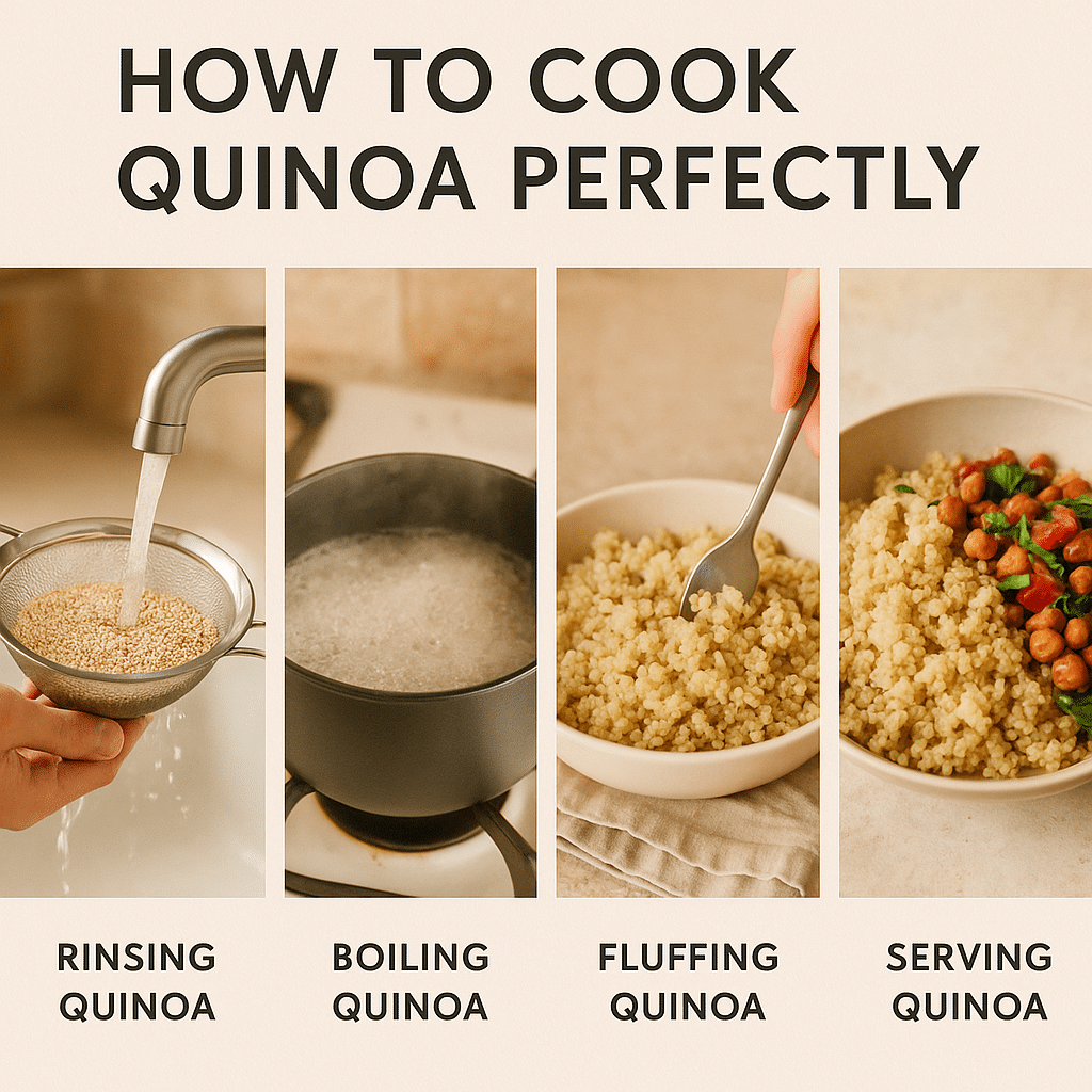 Step by step cooking guide for preparing quinoa for healthy recipes with quinoa