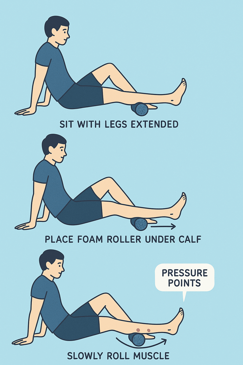 5 Powerful Foam Rollers for Sore Muscles Every Fitness Enthusiast Needs 4 Step by step diagram of using foam rollers for sore muscles on calves