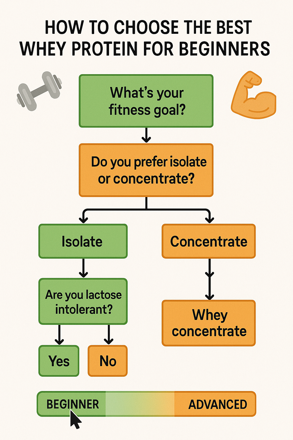 7 Best Whey Protein for Beginners to Boost Workout Gains 4 Step by step flowchart helping fitness enthusiasts pick best whey protein for beginners