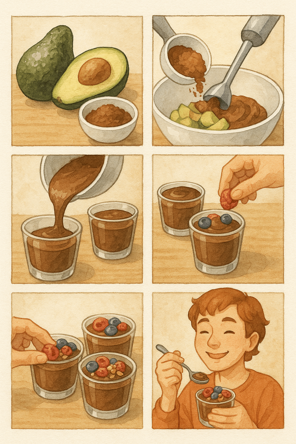 7 Delicious Healthy Desserts Recipes for Nutritious Treats 4 Step by step illustrations of making healthy desserts recipes like avocado chocolate mousse
