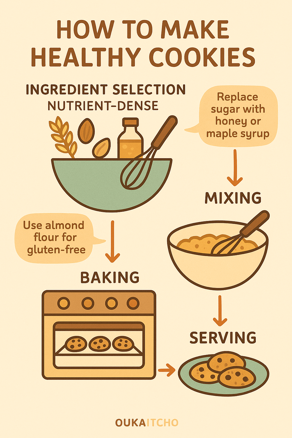 7 Easy & Healthy Cookies Recipes for Nutritious Home Baking 4 Step by step infographic guiding how to make healthy cookies recipes with nutritious ingredients
