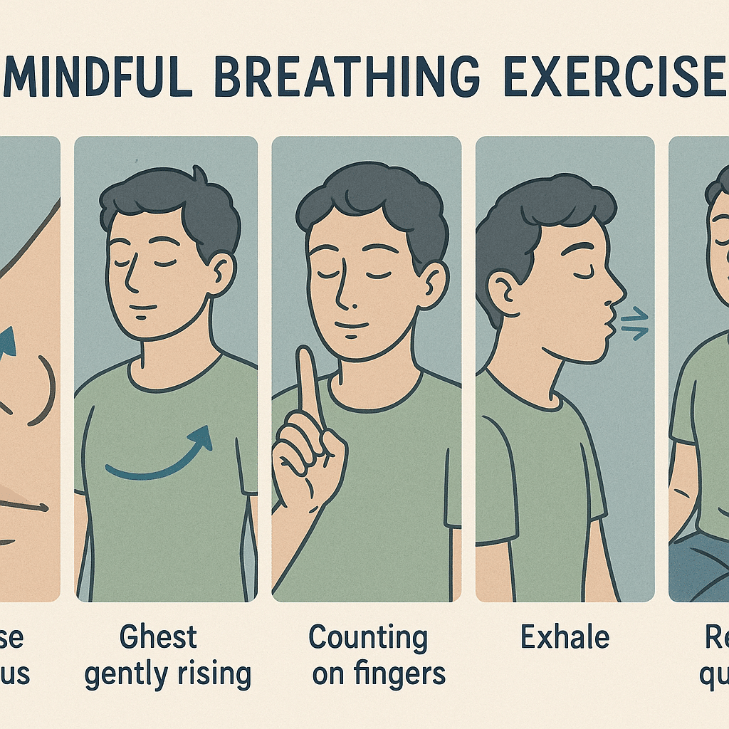 15 Proven Mindfulness Techniques for Anxiety Relief 5 Step by step mindful breathing exercise for anxiety relief using mindfulness