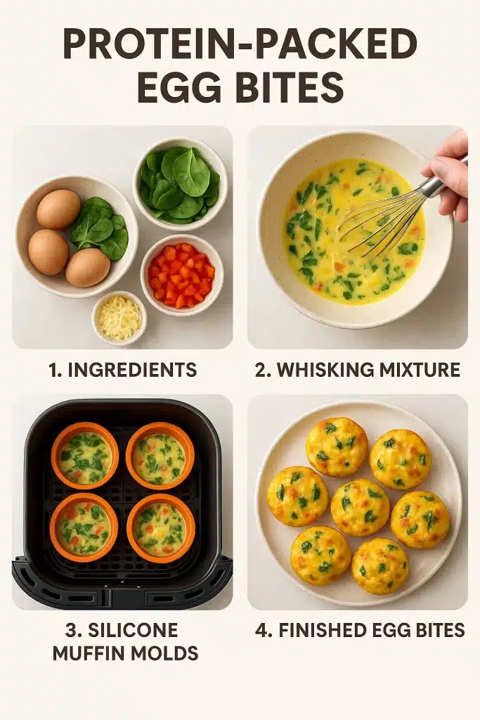 15 Best Healthy Air Fryer Recipes Women Love for Quick & Guilt-Free Meals 4 Step by step recipe infographic showing how to make healthy air fryer egg bites