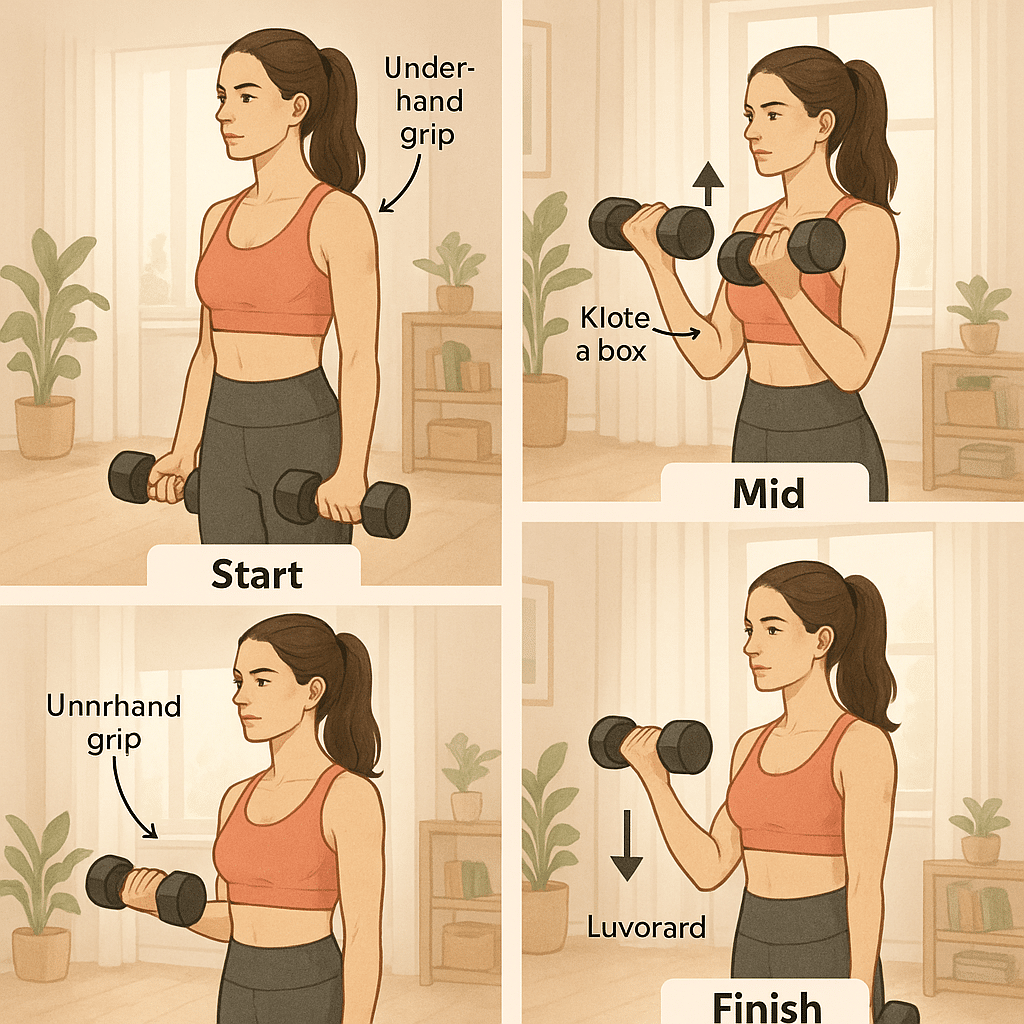 15 Best Exercises for Toning Arms Naturally and Effectively 4 Step by step visual guide of bicep curl demonstrating best exercises for toning arms