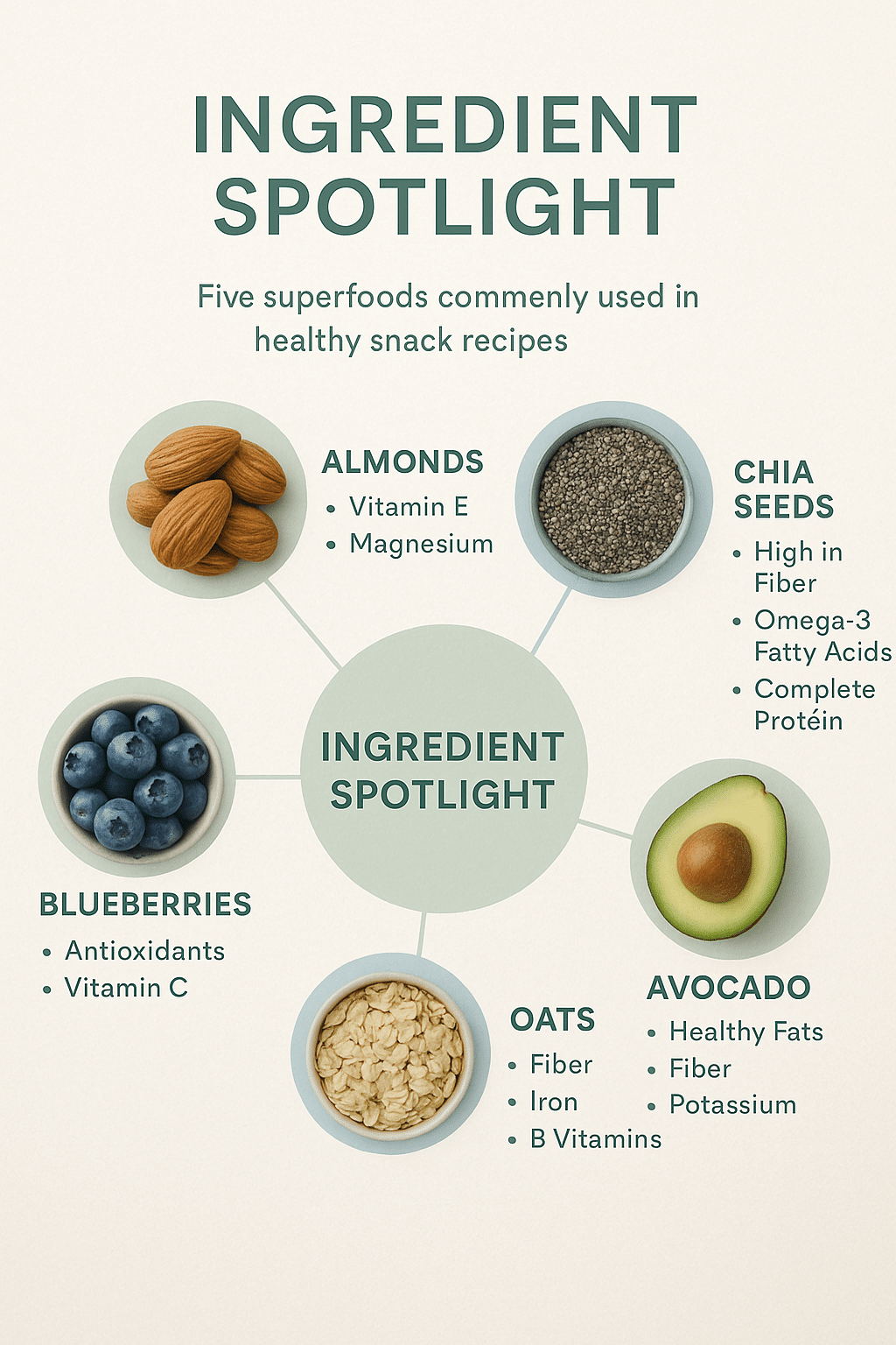 7 Easy Healthy Snack Recipes for Nutritious Home Cooking 7 Superfood ingredient infographic highlighting key elements in healthy snack recipes