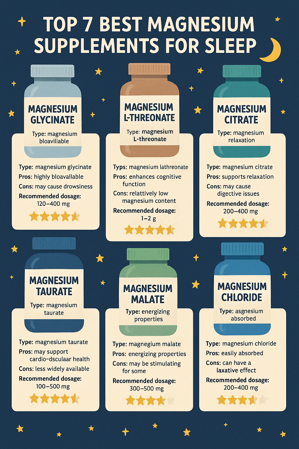 7 Best Magnesium Supplements for Sleep to Boost Rest Naturally 7 Top 7 best magnesium supplements for sleep ranked by effectiveness and user ratings