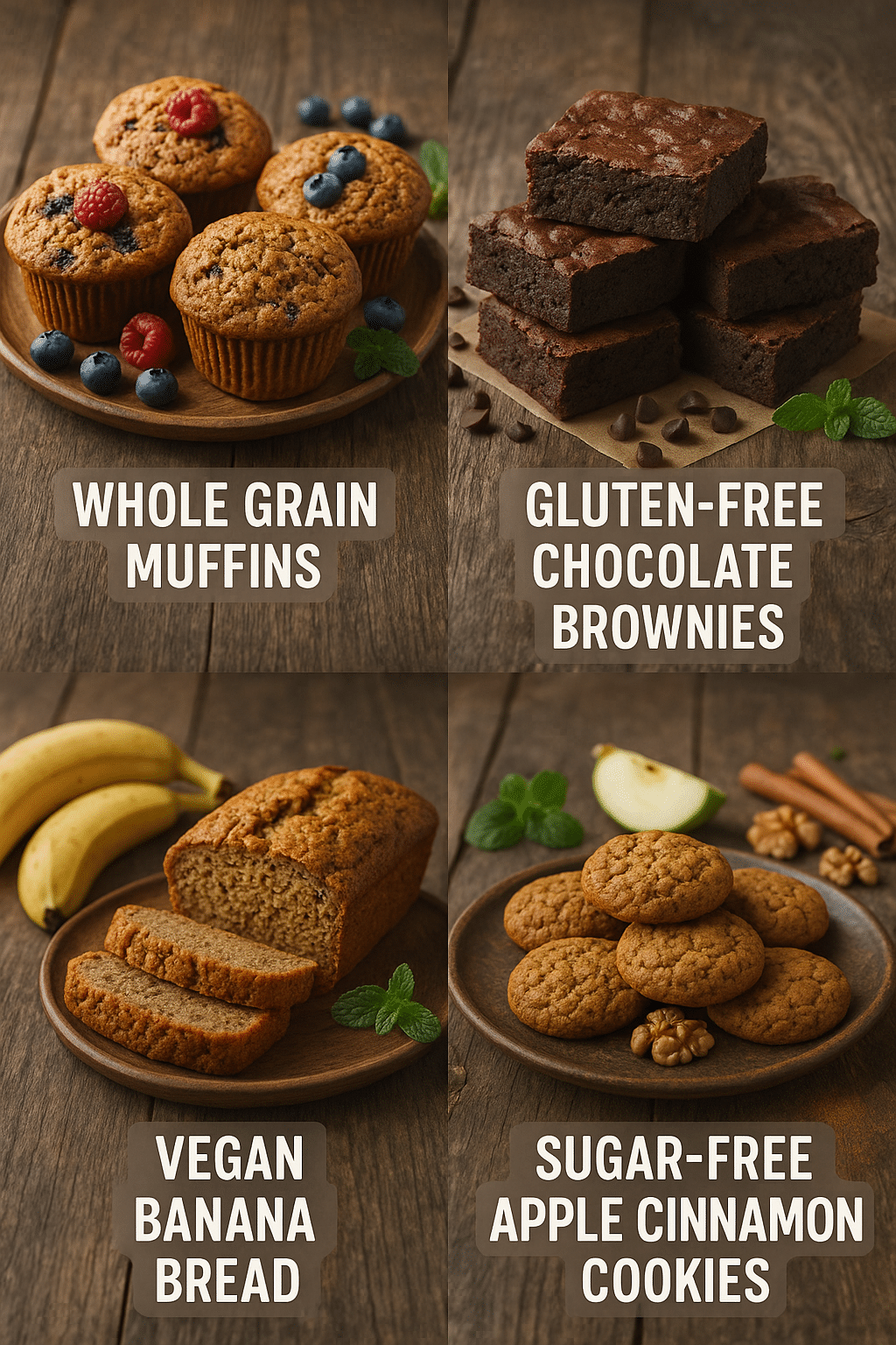 7 Delicious Healthy Baking Recipes for Nutritious Home Cooking 6 Variety of healthy baked goods from popular healthy baking recipes displayed on wooden table