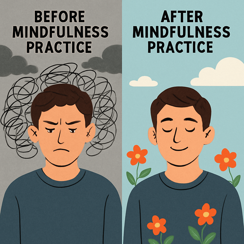 15 Proven Mindfulness Techniques for Anxiety Relief 6 Visual contrast showing benefits of mindfulness for anxiety before and after practice