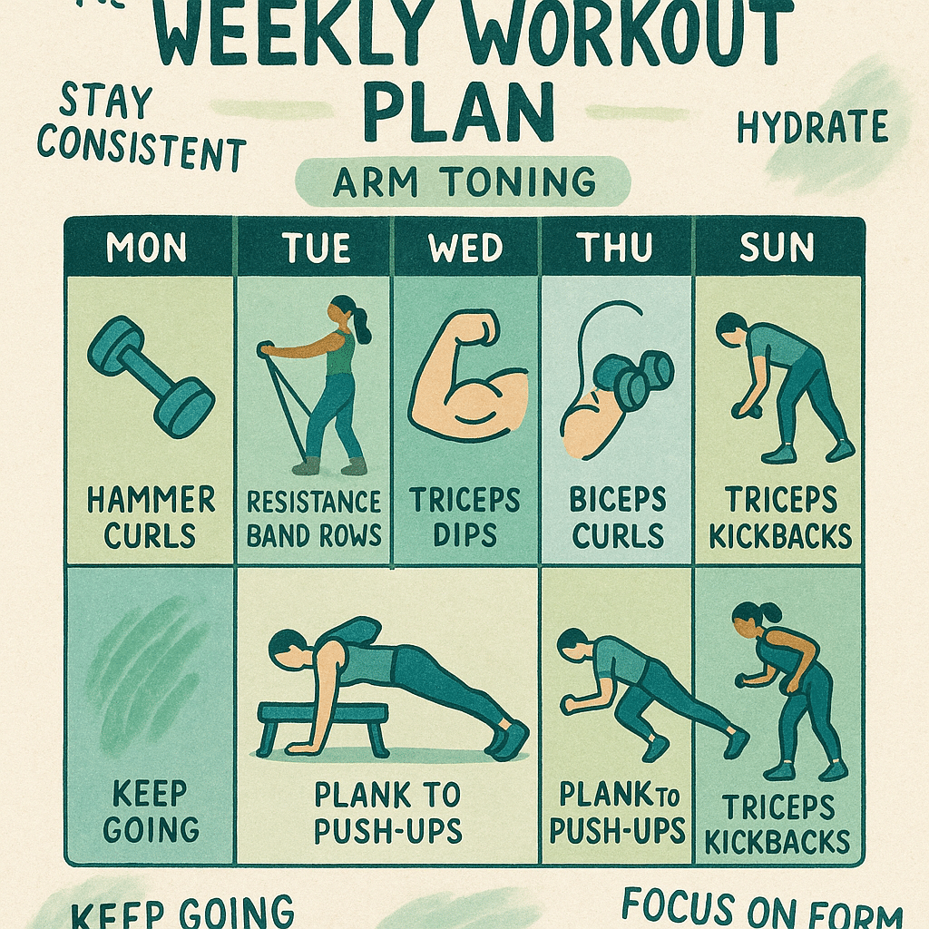 15 Best Exercises for Toning Arms Naturally and Effectively 6 Weekly arm workout plan infographic highlighting best exercises for toning arms