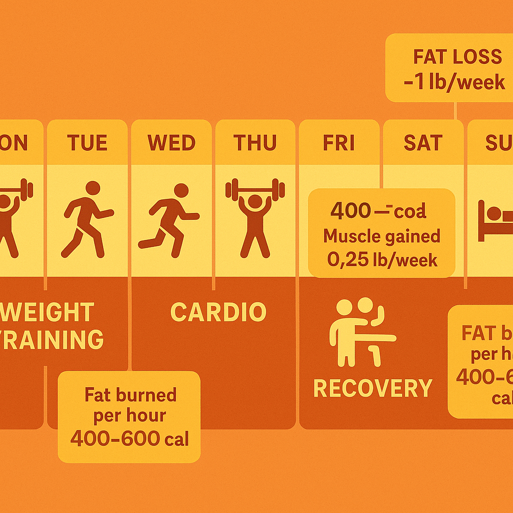Weight Training vs Cardio for Fat Loss: 12 Key Insights for Natural Wellness 5 Weekly exercise schedule blending weight training vs cardio for optimal fat loss