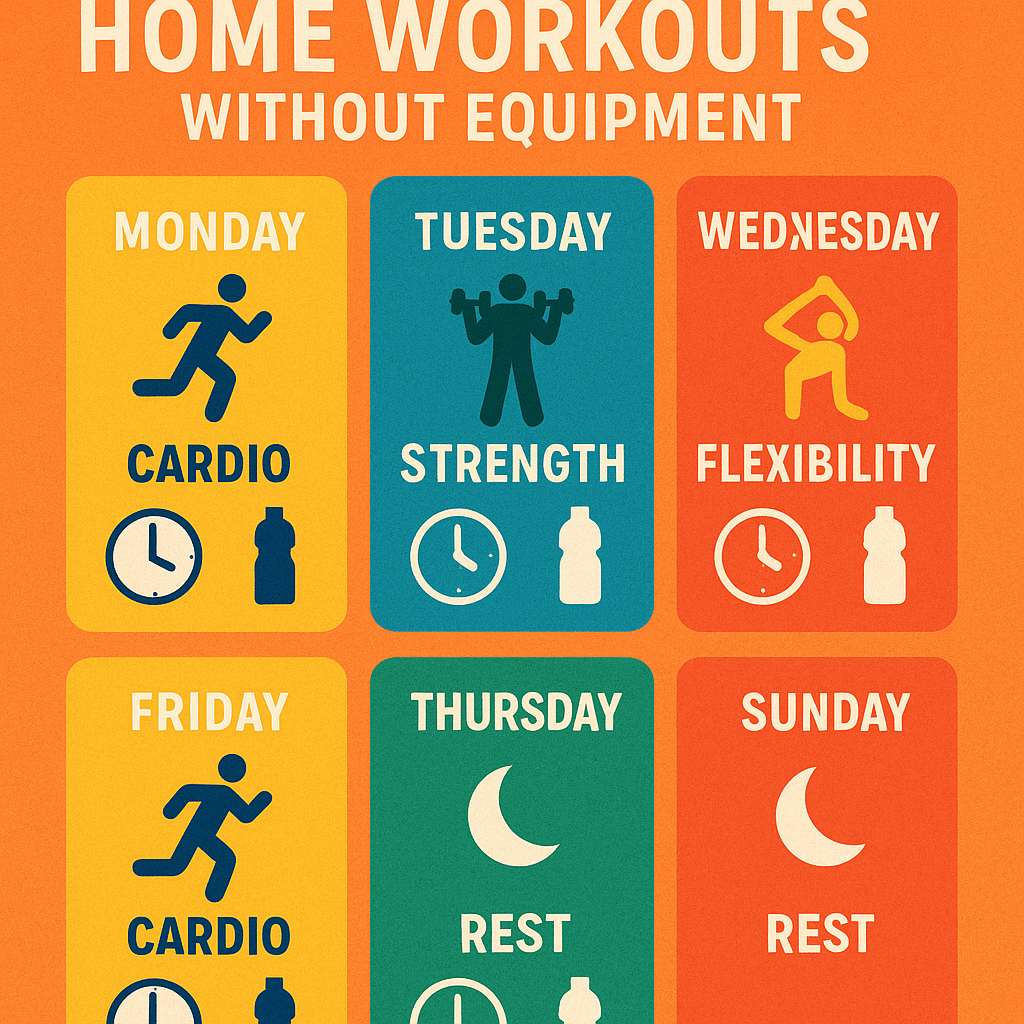 15 Best Home Workouts Without Equipment for Natural Wellness 5 Weekly workout schedule infographic for best home workouts without equipment promoting balanced natu