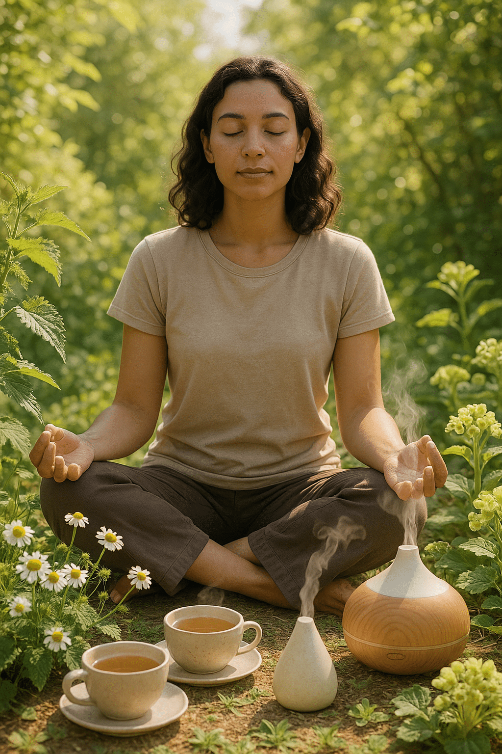 5 Powerful Herbal Remedies for Seasonal Allergies Relief 7 Wellness focused person enjoying natural herbal remedies for seasonal allergies in a sunny garden