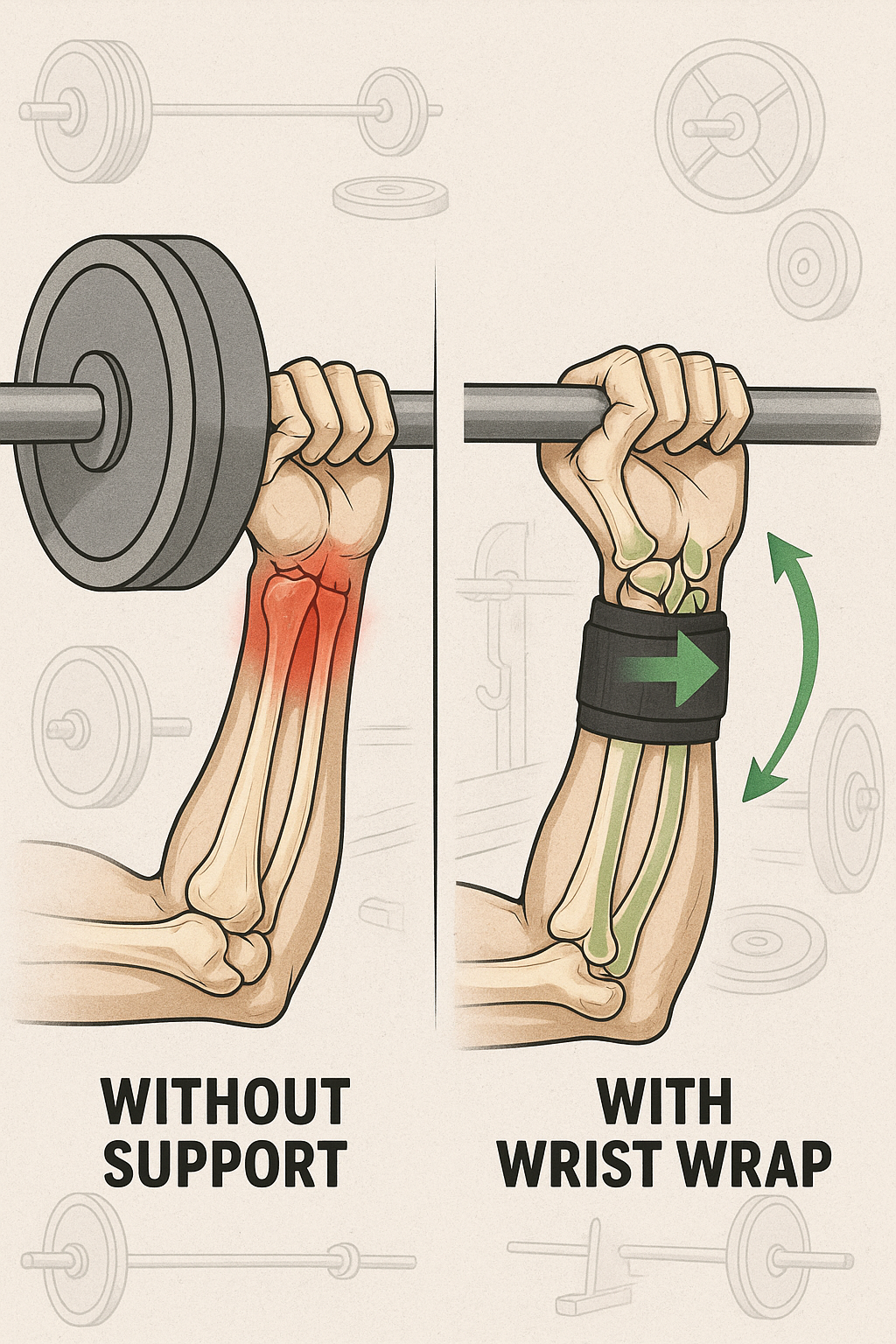 7 Best Wrist Wraps for Lifting to Boost Strength & Support 5 Wrist joint anatomy with and without best wrist wraps for lifting support